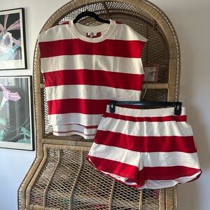 Entro Red and White Striped Top and Matching Short Set Size L